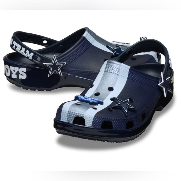 Size 12 - NFL clogs Dallas Cowboys authentic Navy Blue Star Clogs - Picture 1 of 6